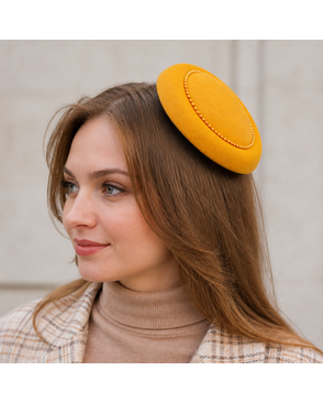 Шляпа (таблетка) р.8х7см цв.горчичный арт. МГ-2898-1-МГ0216289