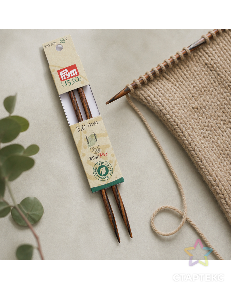 Спицы PRYM 223306 съемные длинные "Natural" береза d 5.0 мм 11.6 см 2 шт арт. ГММ-112284-1-ГММ095473843294 - рис. 1