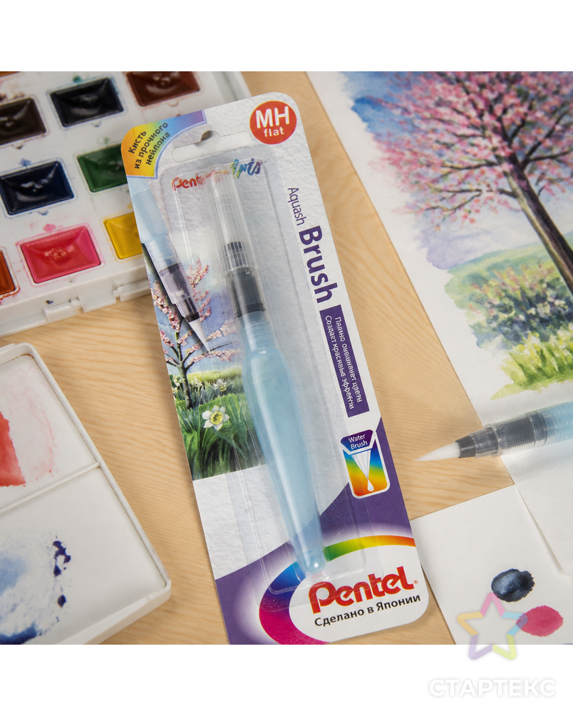Кисть синтетика "Pentel" Кисть с резервуаром Aquash Brush в блистере круглая короткая ручка арт. ГММ-112340-1-ГММ068868547544 - рис. 3