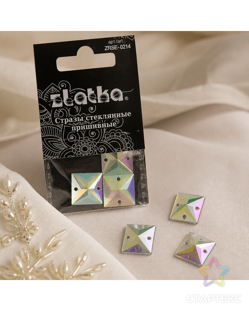 Страз "Zlatka" ZRSE-0214 AB-Crystal 14 х 14 мм стекло 5 x 3 шт в пакете с картонным еврослотом арт. ГММ-112375-1-ГММ094452938394 - рис. 1