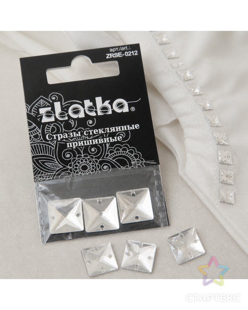 Страз "Zlatka" ZRSE-0212 Crystal 12 х 12 мм стекло 5 x 3 шт в пакете с картонным еврослотом арт. ГММ-112381-1-ГММ094456931034 - рис. 1