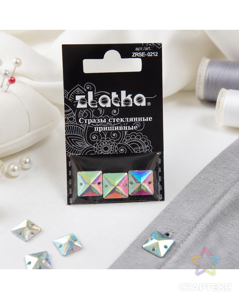 Страз "Zlatka" ZRSE-0212 AB-Crystal 12 х 12 мм стекло 5 x 3 шт в пакете с картонным еврослотом арт. ГММ-112382-1-ГММ094456940154 - рис. 1